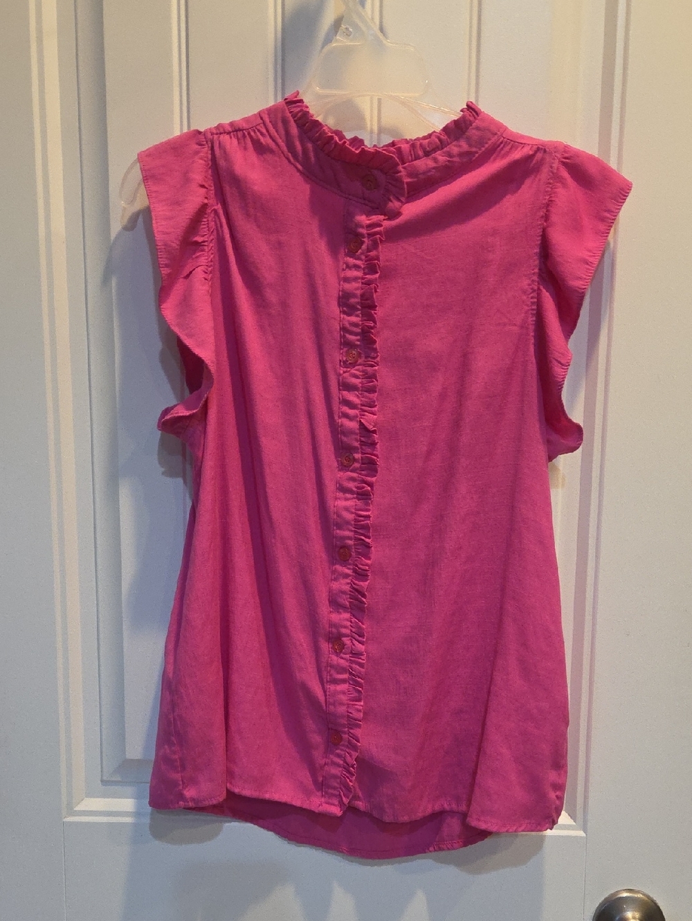Ruffled Sleeveless Button Front Pink Blouse Size Small